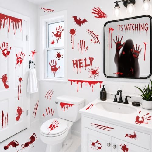 Halloween Bloody Handprint Footprint Wall & Window Stickers, Horror Decor