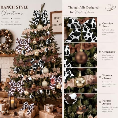 Leitee 109 Pcs Western Christmas Tree Decorations, Cowboy Ornament Set
