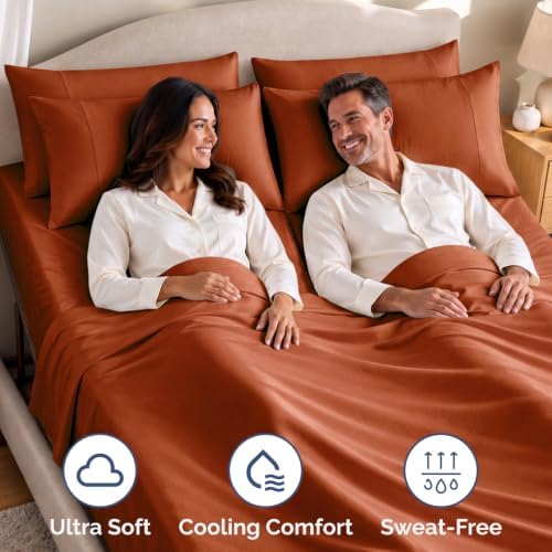 Flex Top Split Head King 4 Piece Sheet Set - Soft & Breathable - Terracotta