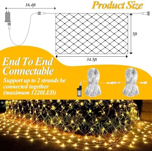 LitHome 34.5FT x 5FT Christmas Net Lights Outdoor Mesh Lights Connectable