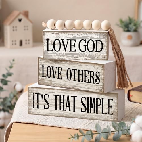 Moucuny 4 Pcs Christian Wooden Block Signs Farmhouse Tiered Tray Decor