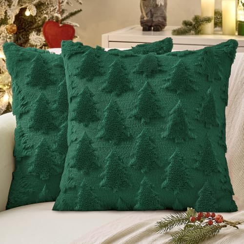 MIULEE Christmas Throw Pillow Covers Dark Green Set of 2 24x24