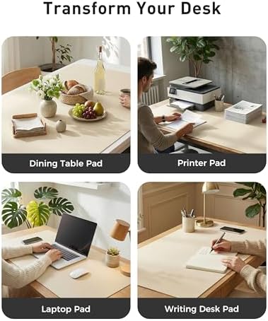 Aothia Faux Leather Desk Mat - Large Mouse Pad, Non-Slip PU Leather Blotter, Waterproof Writing Surface for Office and Home (Beige, 40" x 24")