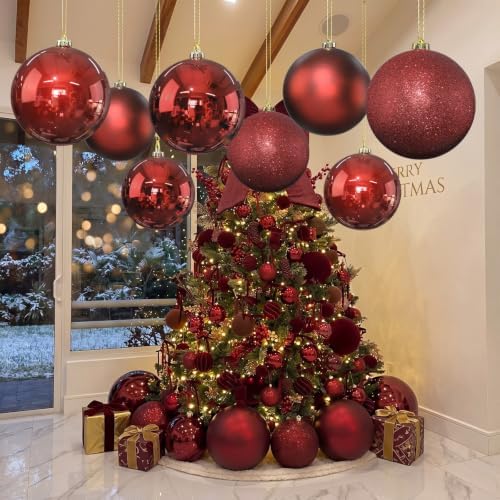 Yerliker 8 Pack 6 Inch Large Christmas Ornament Hanging Balls, Red