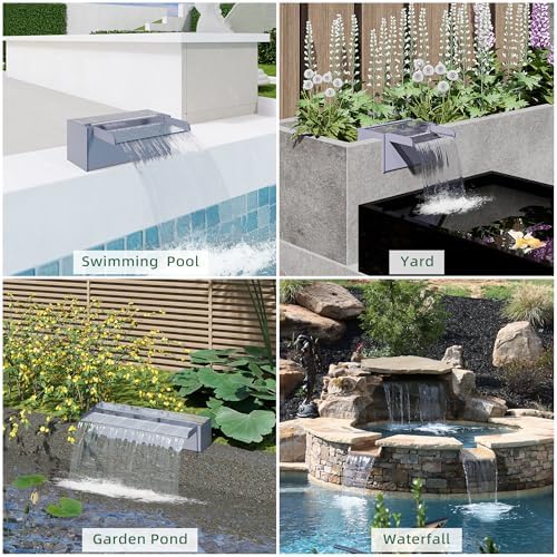 Longrun Pond Waterfall Stainless Steel Pond Spillway Color for Ponds 11.8"