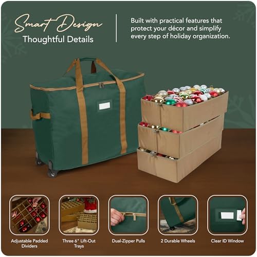 Covermates Rolling Adjustable Ornament Storage Bag, 25.5"W x 13"D x 18.5"H