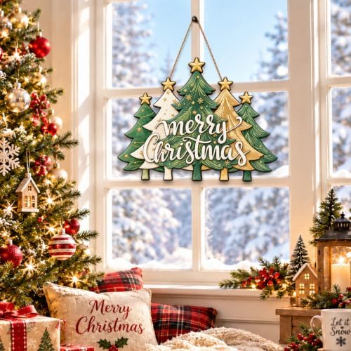 Christmas Decorations Green Gold Christmas Tree Merry Christmas Wood Sign