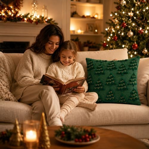 OHOME Christmas Decorations - Christmas Tree Green Pillow Covers 18x18 inch