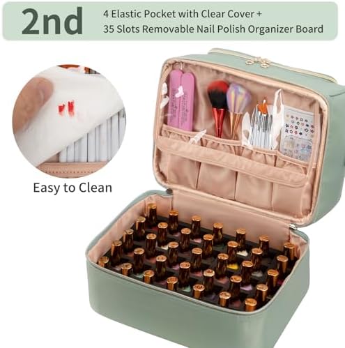 Nail Polish Organizer Case, Nail Supplies Storage Box Holds 45 Bottles Nail Polish & Nail Lamp, Travel Nail Tech Carrying Case, Nail Kit Bag For Nail Stuff & Manicure Tools