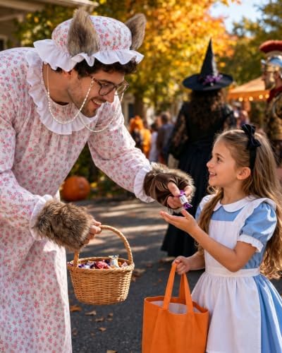 Big Bad Wolf Costume Adult, 5-Piece Granny Wolf Outfit for Men and Women