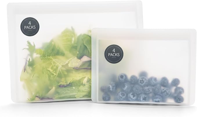 Reusable Sandwich Bags & Snack Bags Set, 8 Pack, 100% Silicone Reusable Storage Bag, Zip Lock Bags Silicone Food Storage Containers, Freezer Microwave Oven Dishwasher Safe, Translucent