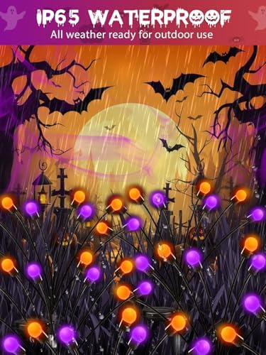 6 Pack Halloween Decorations Outdoor Solar Firefly Lights Orange Purple
