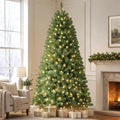 Alupssuc 7FT Prelit Christmas Tree, Warm White Lights, Hinged Branches
