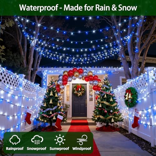 300 LED 75FT Christmas String Lights Outdoor, 12 Modes, Blue & Cool White