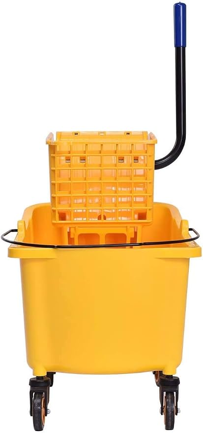 Nightcore Commercial Mop Bucket and Side Press Cleaning Wringer Portable Trolley On Wheels,All-in-one Tandem Floor Cleaning,Wavebrake. Ideal for Household,Commercial (34 Quart)