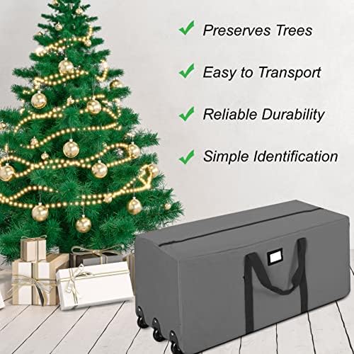 ProPik Christmas Rolling Tree Storage Bag, Fits Up to 9 ft. Tall Disassembled Holiday Tree, 28" X 16" X 60", Extra Large Heavy Duty Storage Container with Wheels, Front and Side Handles (Gray)