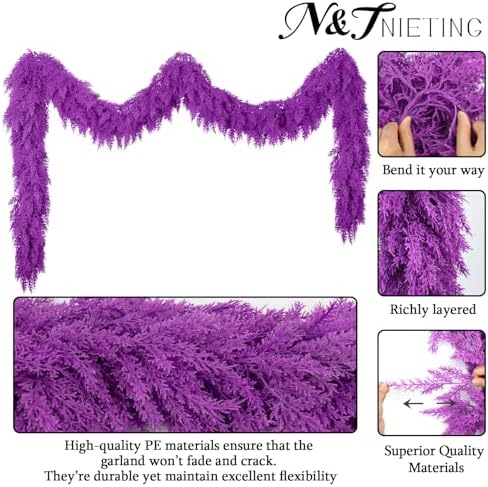 9Ft Halloween Cedar Garland,Purple Real Touch Soft Christmas Decorations