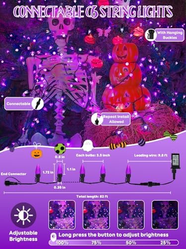 250 LED Linkable C6 Halloween Lights 82FT Purple Halloween Lights Outdoor