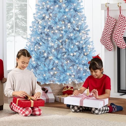 Best Choice Products 6ft Pre-Lit Baby Blue Christmas Tree, Full Artificial Holiday Decoration w/ 947 Branch Tips, 250 Lights, Foldable Base