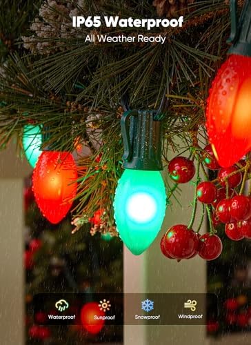 Minetom 50Ft Christmas Lights Outdoor, 50 LED Matte Bulbs, Red and Green