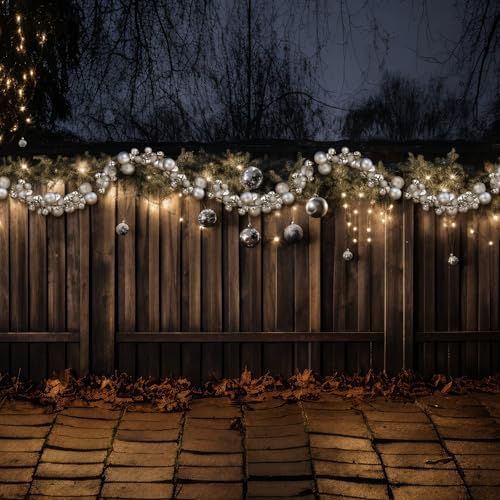 2 Pcs 6 ft Christmas Ball Ornament Garland, Mixed Silver