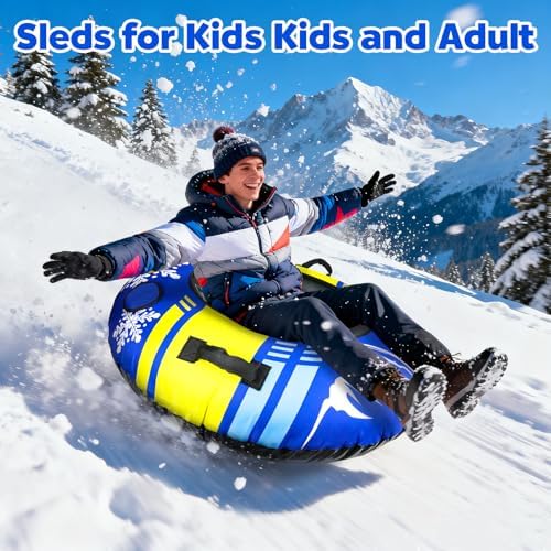 ZMLM Snow Tubes for Sledding Heavy Duty - Inflatable Snow Tube with Premium Canvas Cover for Kids Adults,Towable Snow Sled Thickened Bottom Winter Gift Outdoor Fun Toys