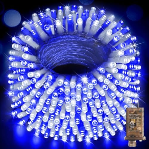 Hezbjiti 1000 LED 403 FT Christmas Lights Outdoor String Lights 8 Modes with Timer Memory Waterproof Fairy Lights Plug in for Classroom Bedroom Patio Wedding Party Holiday Xmas Decorations(Blue+White)