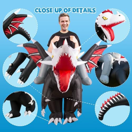 Inflatable Riding Dino Costume for Adults, Battery Powered Blow Up Suit for Halloween Gag