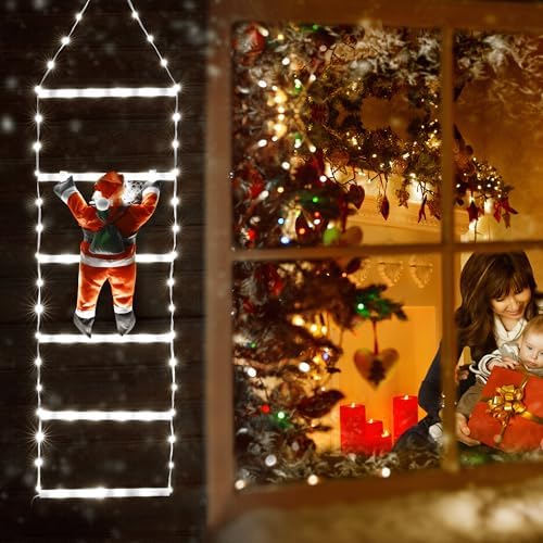 Toodour LED Christmas Light - 2.5FT Christmas Decorative Ladder Lights with Santa Claus, Xmas Decorations Light for Indoor Outdoor, Window, Garden, Home, Wall, Xmas Tree Decor - White