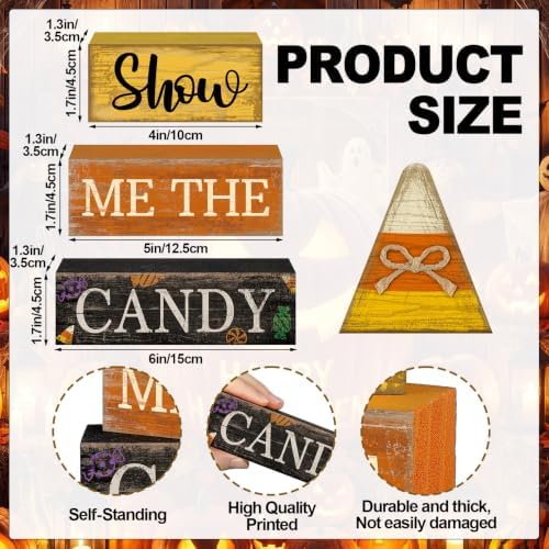 Lineshading 4 Pcs Halloween Table Decoration Candy Corn Wooden Stacked Sign
