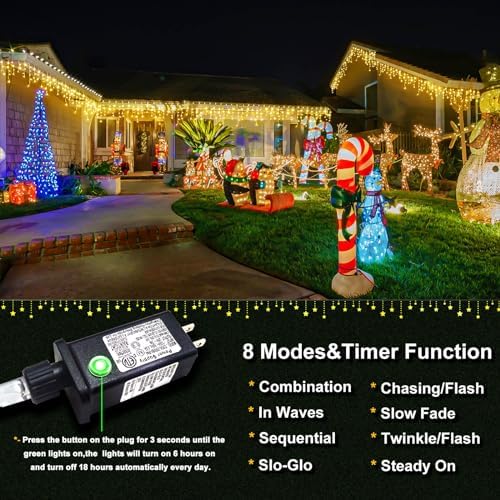 Icicle Lights for Outside 66FT 640 LED Warm White Christmas Lights Outdoor