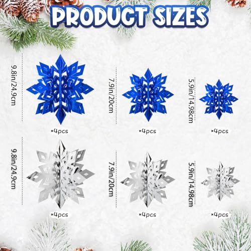 Snowflake Decorations, Paper Christmas Hanging Decor Indoor, 24-Pc