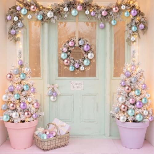 Lunmon 64 Pcs Pastel Christmas Ball Ornaments Candy Macaron Tree Decoration