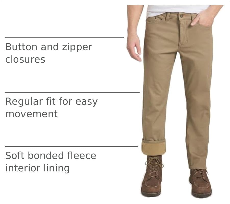 Weatherproof Vintage Fleece Lined Pants Men's - Regular Fit | Soft & Warm, Cold Weather Insulated Canvas Winter Pants for Men