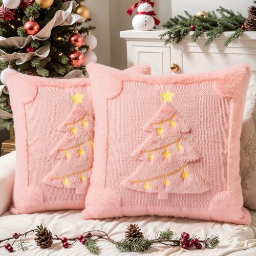 Faux Fur Christmas Pillow Covers 18x18 Set of 2
