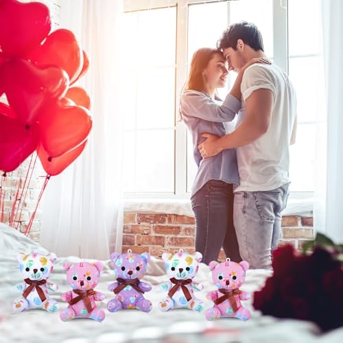 Haull 18 Pcs Valentine Conversation Hearts Stuffed Animals Bears Plush Bears Bulk for Kids Gifts 4" Mini Soft Stuffed Animals Small Cute Plushies Toys for Party Favors Supplies Decoration