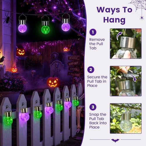 GIGALUMI Solar Hanging Lights Outside Halloween Decoration Lanterns 8 PC