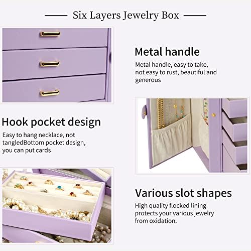 AKOZLIN 6-Tier Jewelry Box Organizer 5 Drawers Storage Violet Large