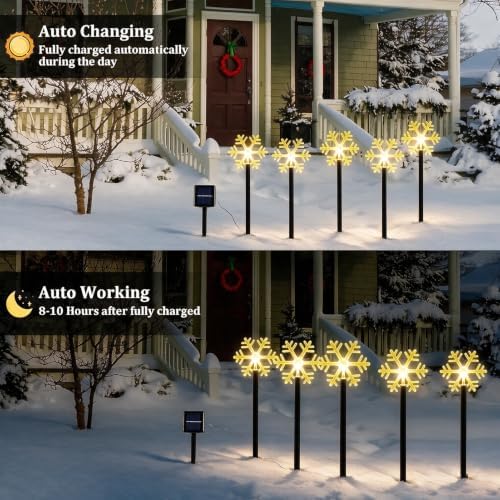 10 Pack Christmas Solar Pathway Lights, Snowflake Outdoor Decorations