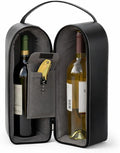 Bey-Berk Genuine Leather Two-Bottle Wine Caddy with Bar Tool (Black), Zippered Travel Case with Strap Handle for Wine Transport and Gifting
