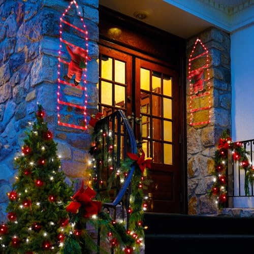 Toodour LED Christmas Light - 2.5FT Christmas Decorative Ladder Lights with Santa Claus, Xmas Decorations Light for Indoor Outdoor, Window, Garden, Home, Wall, Xmas Tree Decor - Red