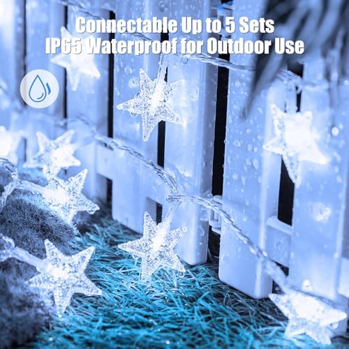 Star String Lights Plug in - 33 ft 100 LED Star Fairy String Lights with Remote and Timer, 8 Modes Waterproof for Bedroom Tent Loft Bed Window Backyard Patio Porch Balcony Staircase Party, White