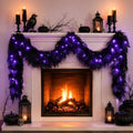 9FT Black Halloween Garland with Lights Realistic Prelit Christmas Garland