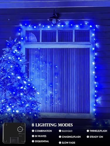 Solar Christmas Lights Outdoor 4 Pack 152FT 400LED Fairy String Lights Blue