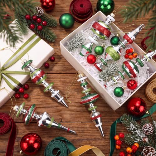 Soulchen 6 Pcs Vintage Glass Finial Christmas Ornaments Boho 6-6.8 Inch