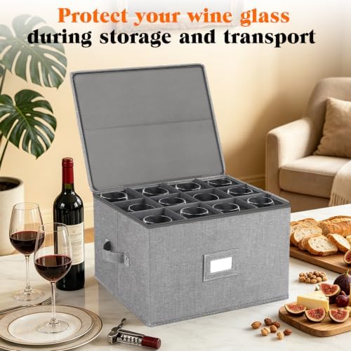 Stemware Storage Cases, Wine Glass Storage Box Containers with Dividers