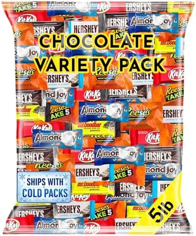 Chocolate Candy Variety Pack, 5 Pounds, Approximately 250 Pieces, Individually Wrapped Mini Candy Bars, Bulk Assorted Mix for Office Candy Jars, Party Favors, Classroom Rewards