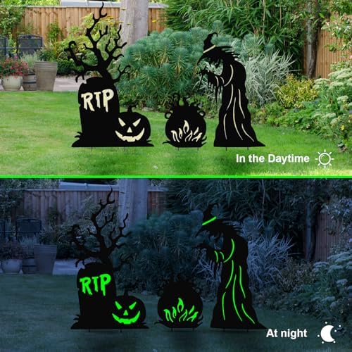 BRIGHTDECK 3 Pcs Halloween Witch Yard Signs Metal Stakes Outdoor Decoration