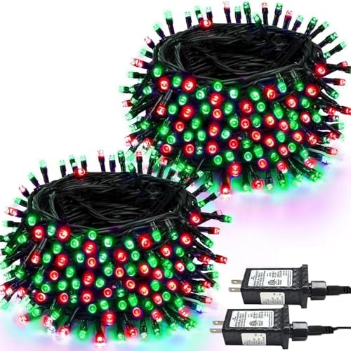2 Pack 200 LED Christmas Lights 13 Modes Extendable Christmas Tree Lights