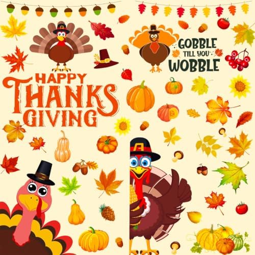 LUDILO Fall Thanksgiving Window Clings Static Window Decal for Fall Décor